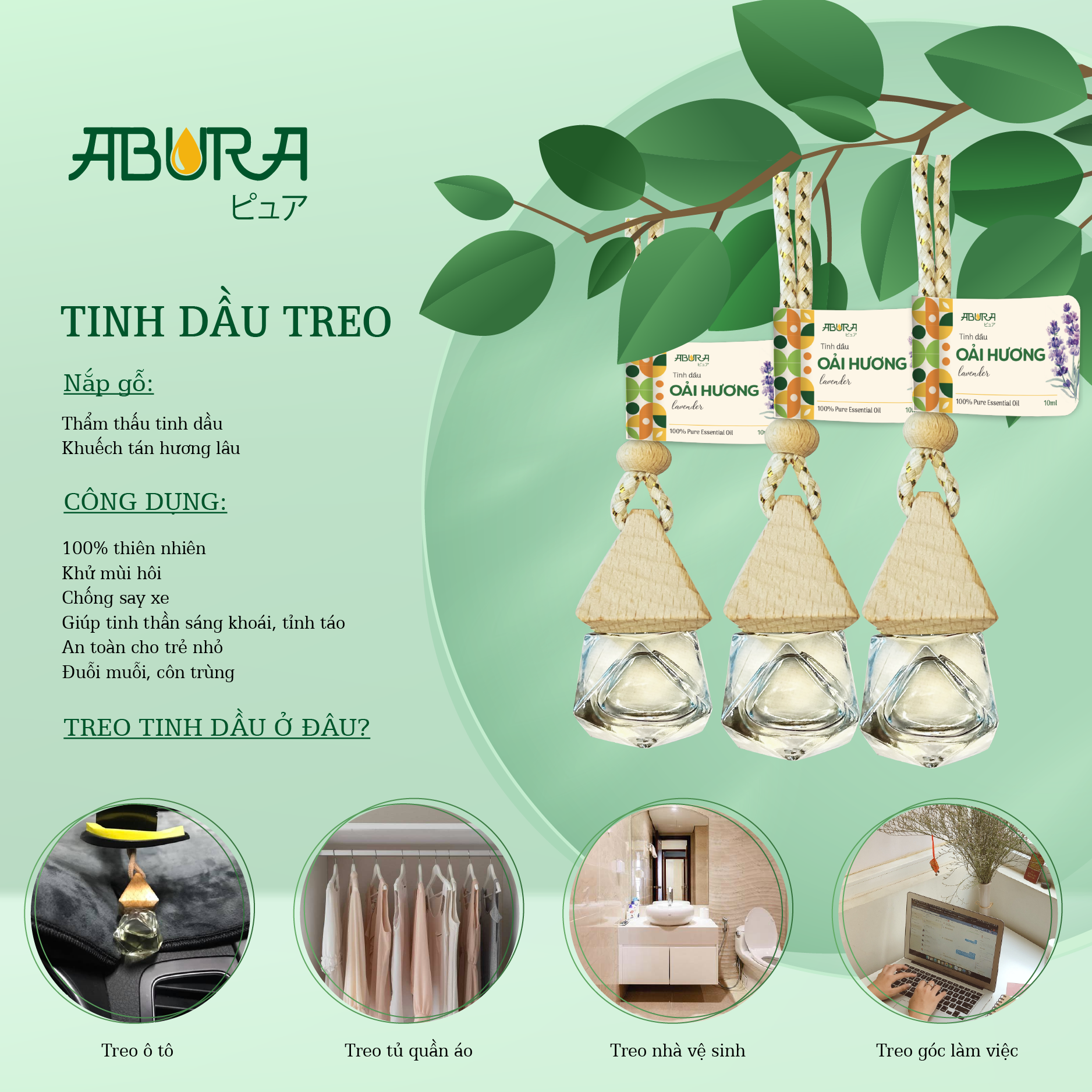 Công dụng tinh dầu treo Oải Hương ABURA