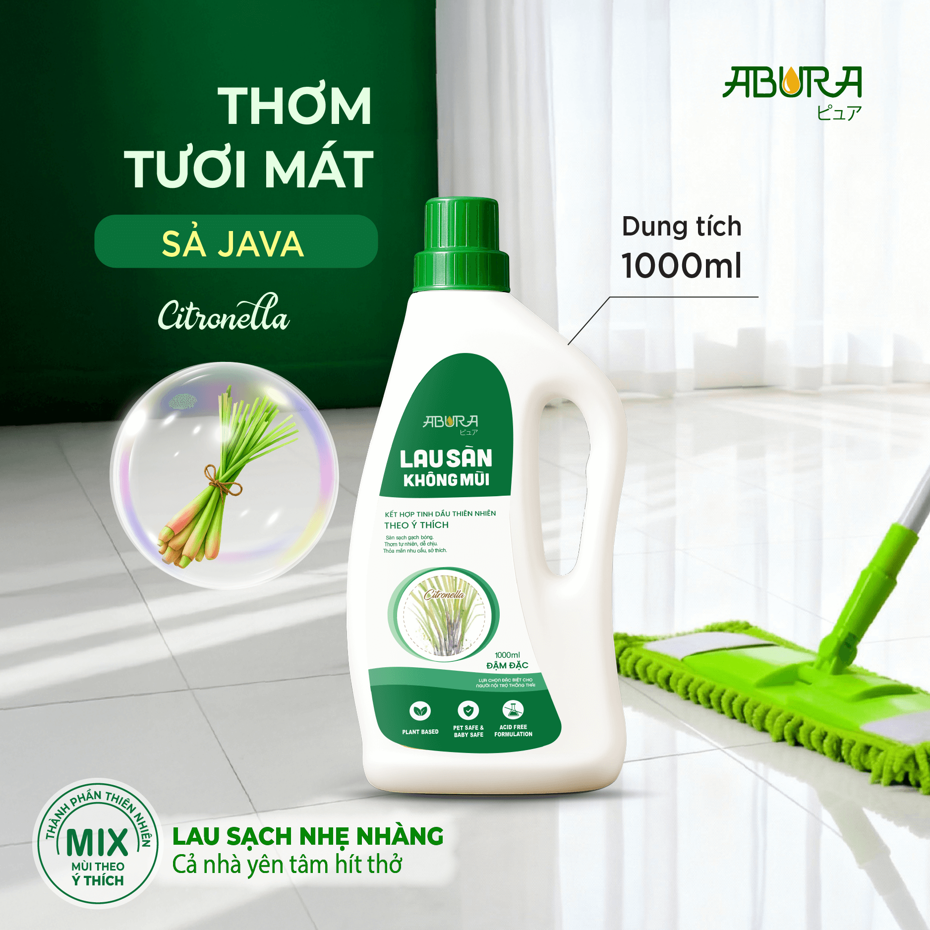 Thành phần của nước lau sàn hương Sả Java ABURA Thành phần của nước lau sàn hương Sả Java ABURA