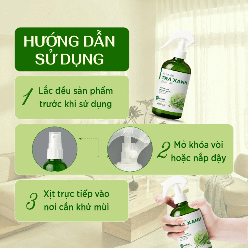 Hướng dẫn sử dụng Xịt Tinh Dầu Cao Cấp Trà Xanh