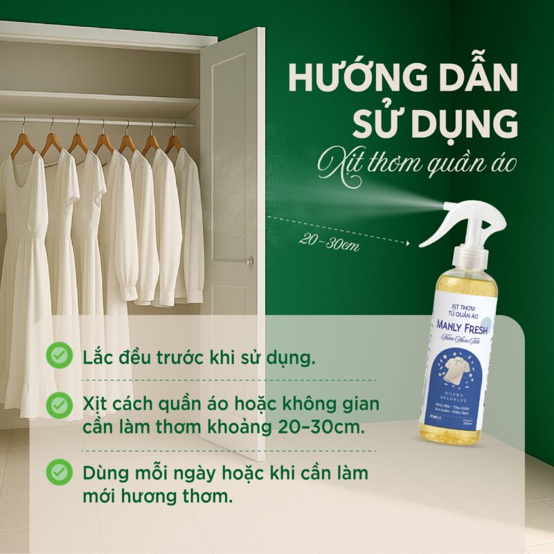 Hướng dẫn sử dụng chai xịt thơm tủ quần áo hương nước hoa nam