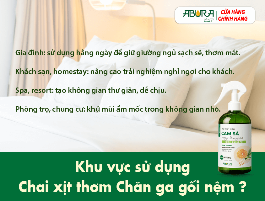 Khu vực sử dụng Xịt Thơm Chăn Ga Gối Nệm