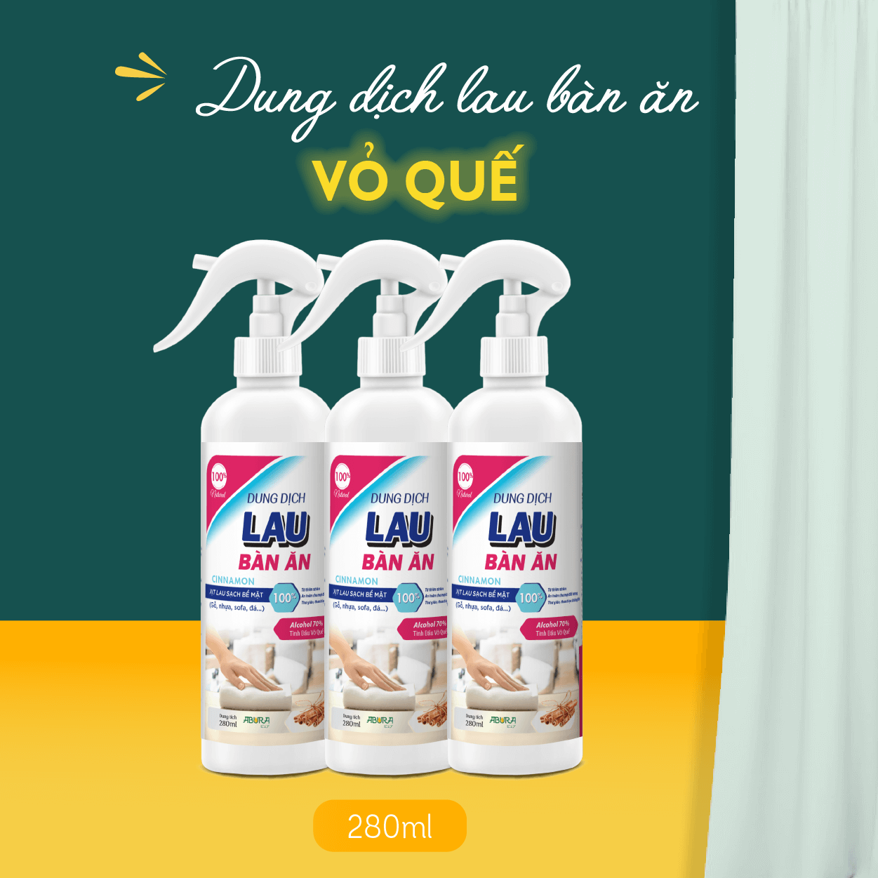 Thông tin về sản phẩm xịt lau bàn ăn hữu cơ tinh dầu Vỏ Quế ABURA