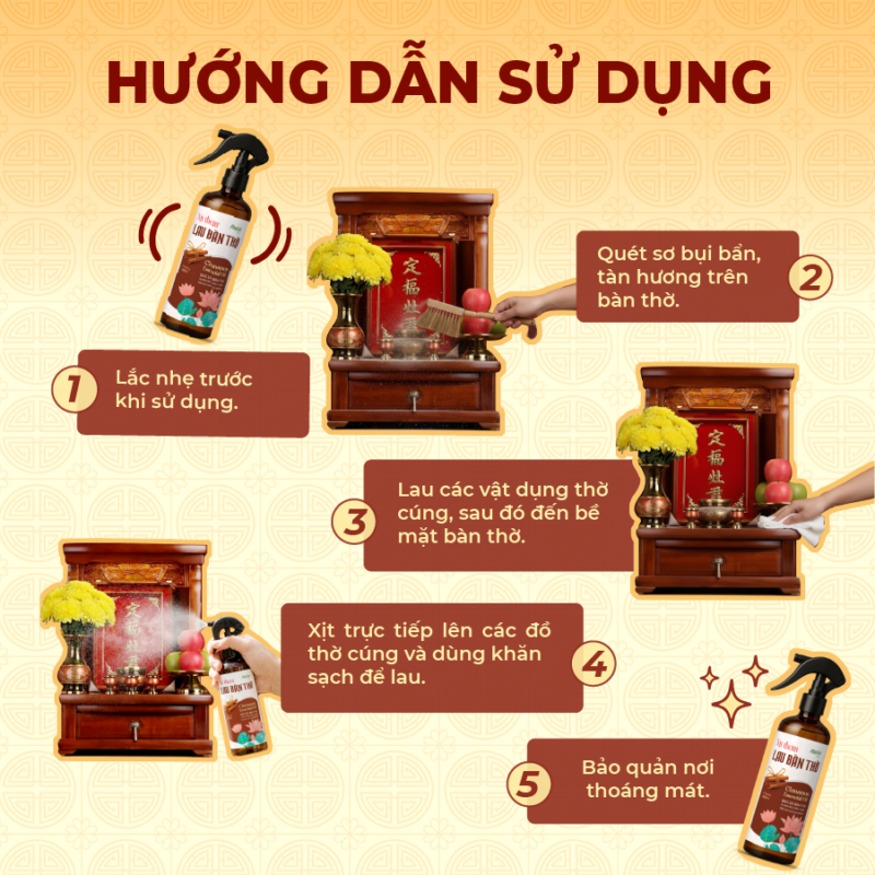 Hướng dẫn sử dụng Xịt Lau Bàn Thờ