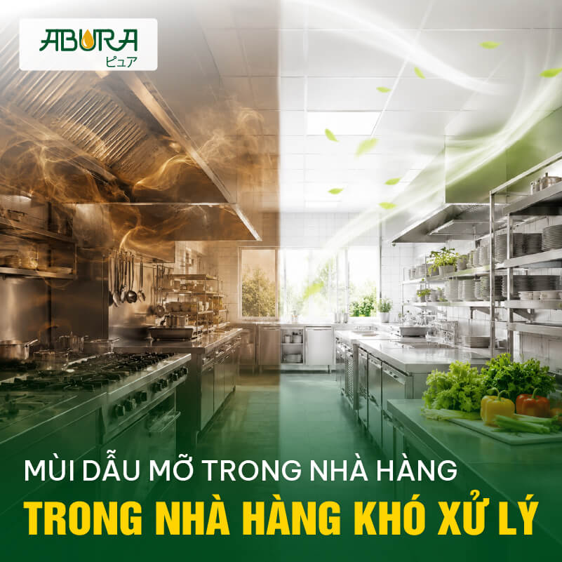  Mùi dầu mỡ bám trên tường bếp, máy lạnh và hệ thống hút khói trong nhà hàng